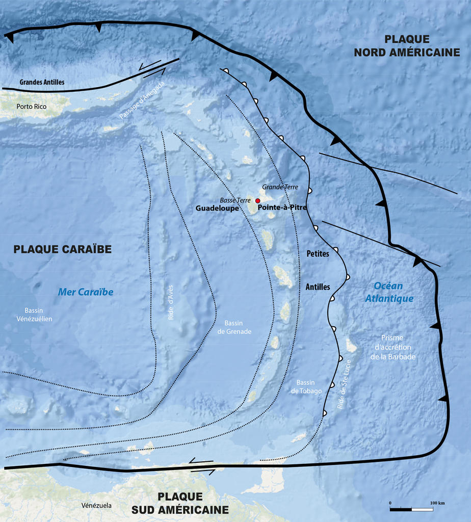 Localisation des Petites Antilles et de Pointe-à-Pitre. 
